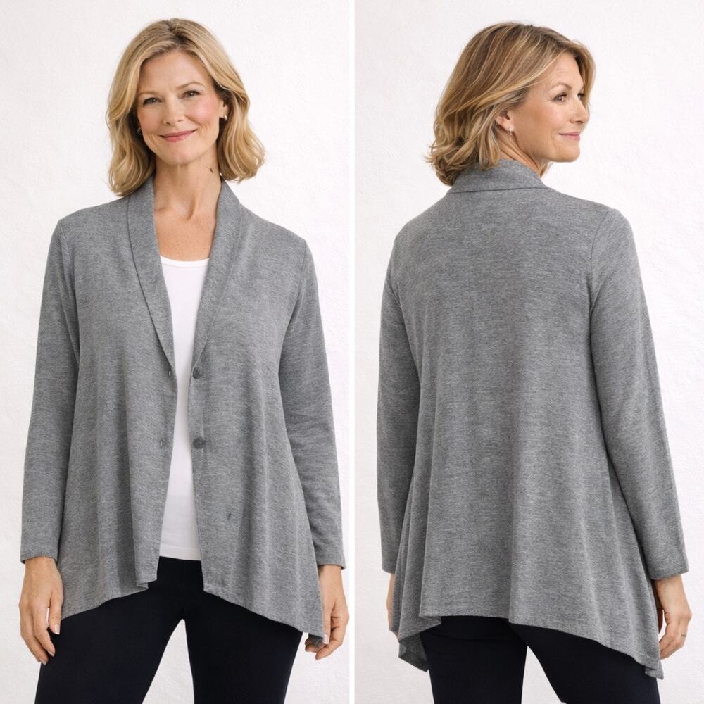 Talbots Swing Button Up Cardigan size Medium P Space dye Gray V Neck